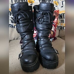 Black faux-leather Killstar Beelzebub platform boots Size 9